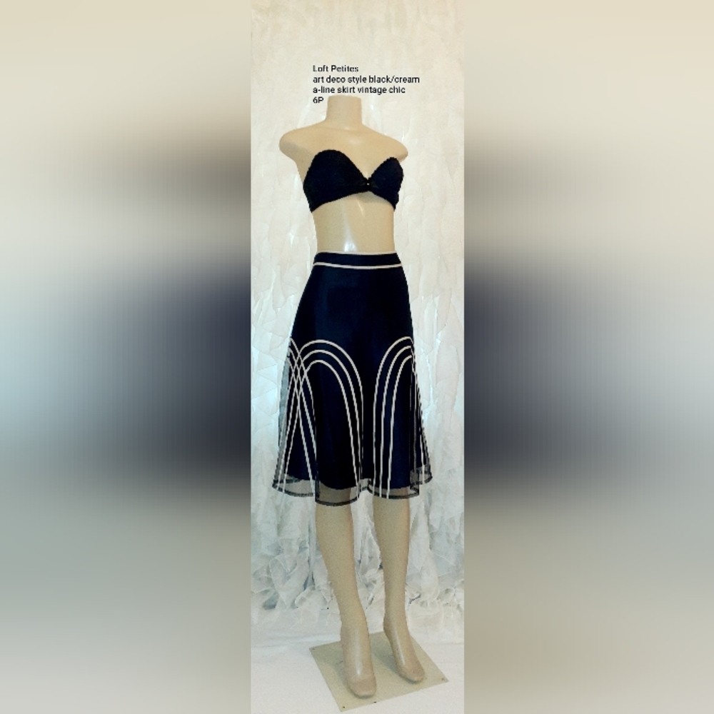 Loft Petites Black Art Deco A-Line Skirt 6P